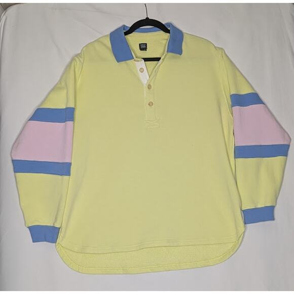 BDG Urban Outfitters Fleece polo style sweatshirt Yellow pink blue size Medium - Picture 1 of 10